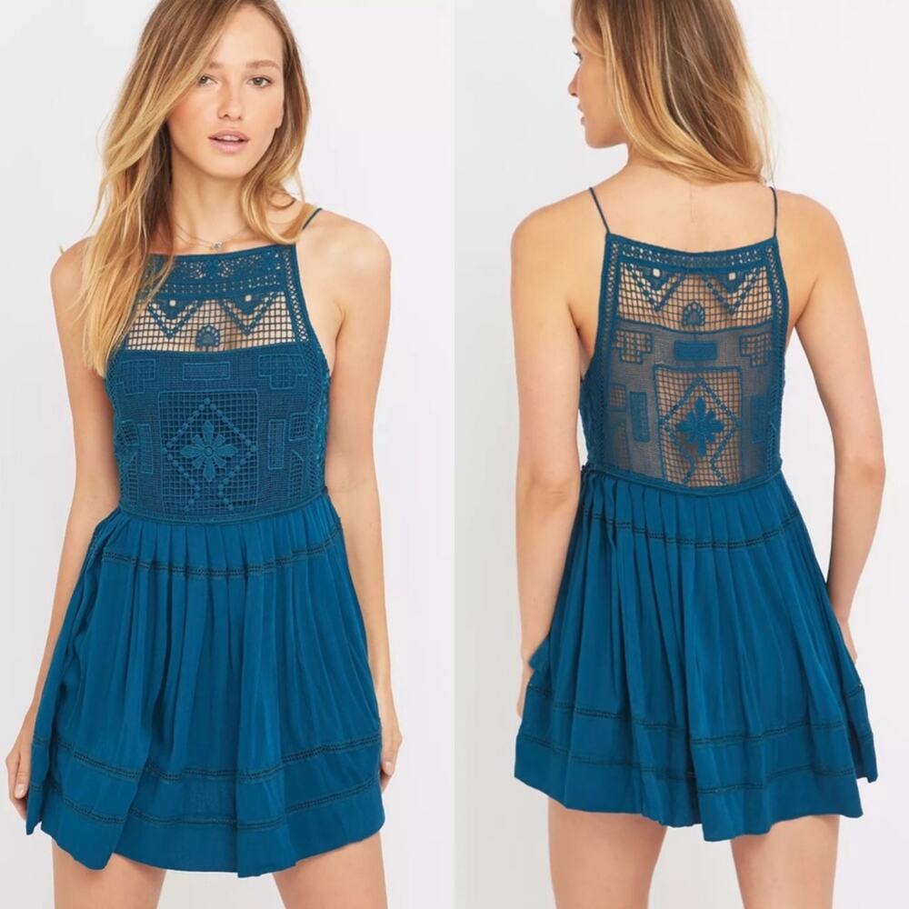 Free People Blue and Green Mini Dress Vibrant and Stylish